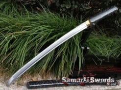 Duo Shirasaya Sword Set Wakizashi & Tanto 1060 Carbon Steel with Black Snow Flake Printed Hardwood Saya (10)