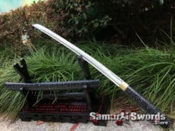 Duo Shirasaya Sword Set Wakizashi & Tanto 1060 Carbon Steel with Black Snow Flake Printed Hardwood Saya (13)