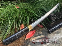 Duo Shirasaya Sword Set Wakizashi & Tanto 1060 Carbon Steel with Black Snow Flake Printed Hardwood Saya (5)