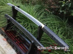 Duo Shirasaya Sword Set Wakizashi & Tanto 1060 Carbon Steel with Black Snow Flake Printed Hardwood Saya (9)