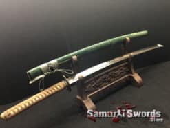 Handmade Katana Sword T10 Folded Clay Tempered Steel with Full Authentic Green Ray Skin Saya (6)