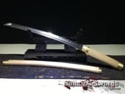 Handmade Wakizashi Sword T10 Folded Clay Tempered Steel with Maple Wood Saya & Brass Fittings (1)