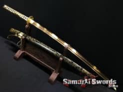 Japanese Katana T10 Clay Tempered Steel with Gold Acid Dye and Black And Gold Saya (11)