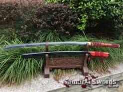 Samurai Katana Sword T10 Clay Tempered Steel with Black Acid Dye and Hadori Polish with Black & Red Semi Ray Skin Saya (1)