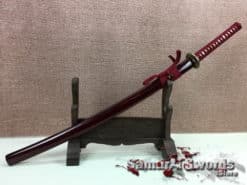 Samurai Katana Sword T10 Folded Clay Tempered Steel with Burgundy Hardwood Saya (1)