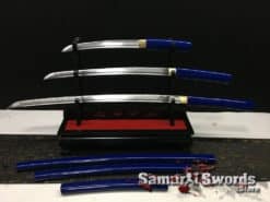 Shirasaya Sword set 1060 Carbon Steel with Blue Lacquered Hardwood Saya (8)