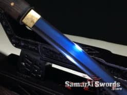 Shirasaya Wakizashi T10 Clay Tempered Steel with Hadori polish Blue Acid Dye and Ebony Wood Saya (6)