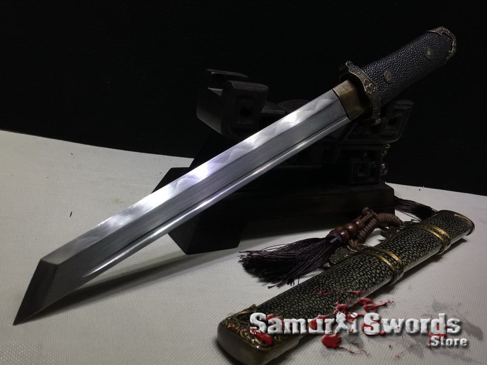 Japanese Matt Black T10 Clay Tempered Kiriha Zukuri Tanto Sword Shirasaya Sharp 