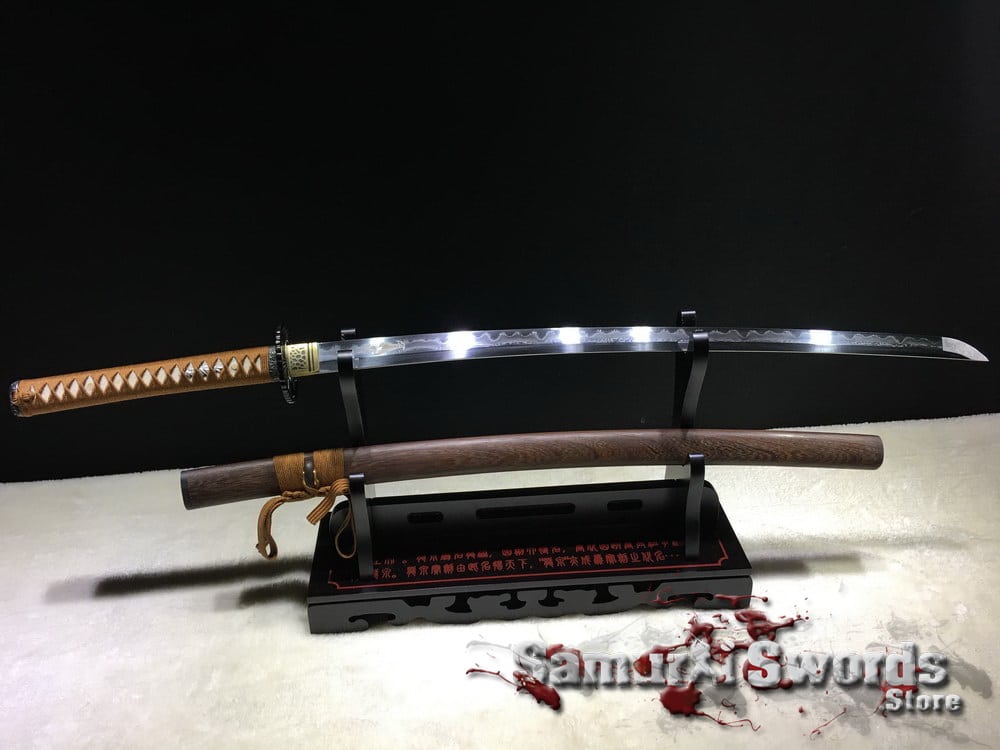 T10 Carbon Steel Japanese Samurai Sword Clay Tempered Katana Rosewood Shirasaya 