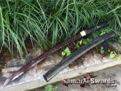 Wakizashi Sword T10 Clay Tempered Steel with Red Acid Dye